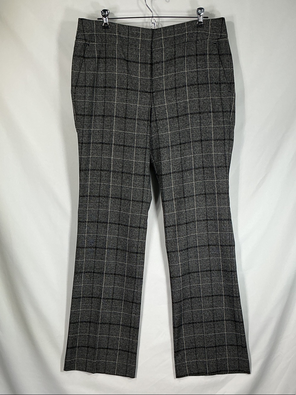 Ann Taylor Plaid Wide Leg Trousers Gray Black Size 8 Career Workwear Pants